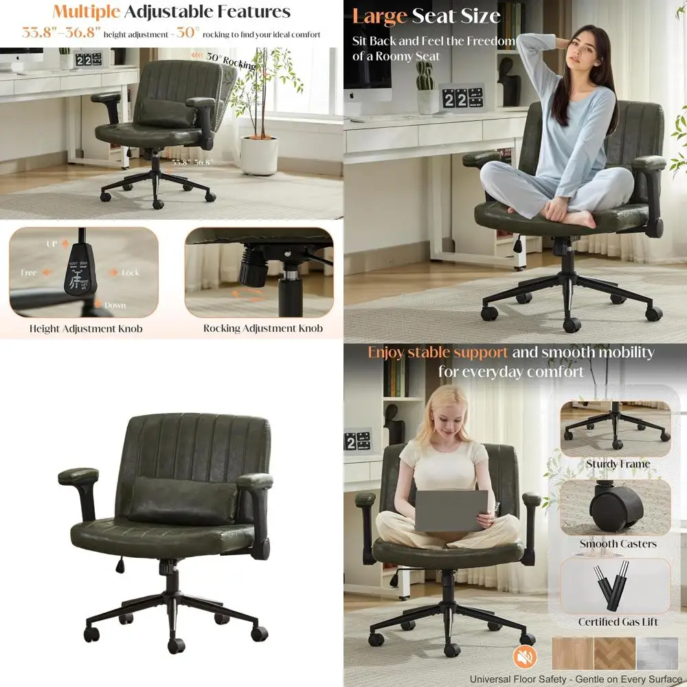 

Green Adjustable Armrest Swivel Chair with Wheels for Home Office Desk and Vanity Use