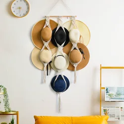 Nordic Boho Cotton Rope Hanging Hat Organizer Display Rack Storage Cap Holder Scarf Hanger Macrame Tapestry Home Wall Decor