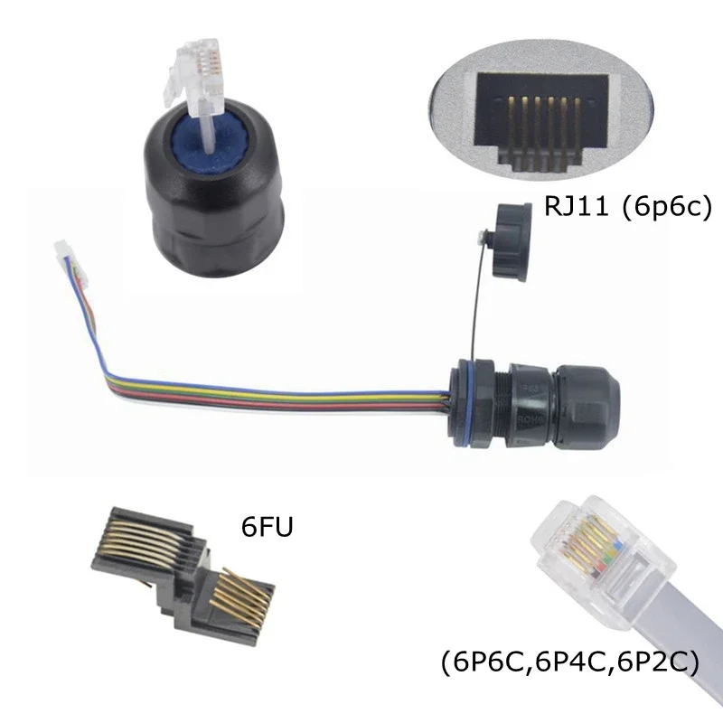 RJ11 XHP 2.54 موصل مقاوم للمياه RJ 11 M20 6P6C كابل تمديد خط الهاتف مستقيم من خلال موسع الرأس مع 1 2 غطاء