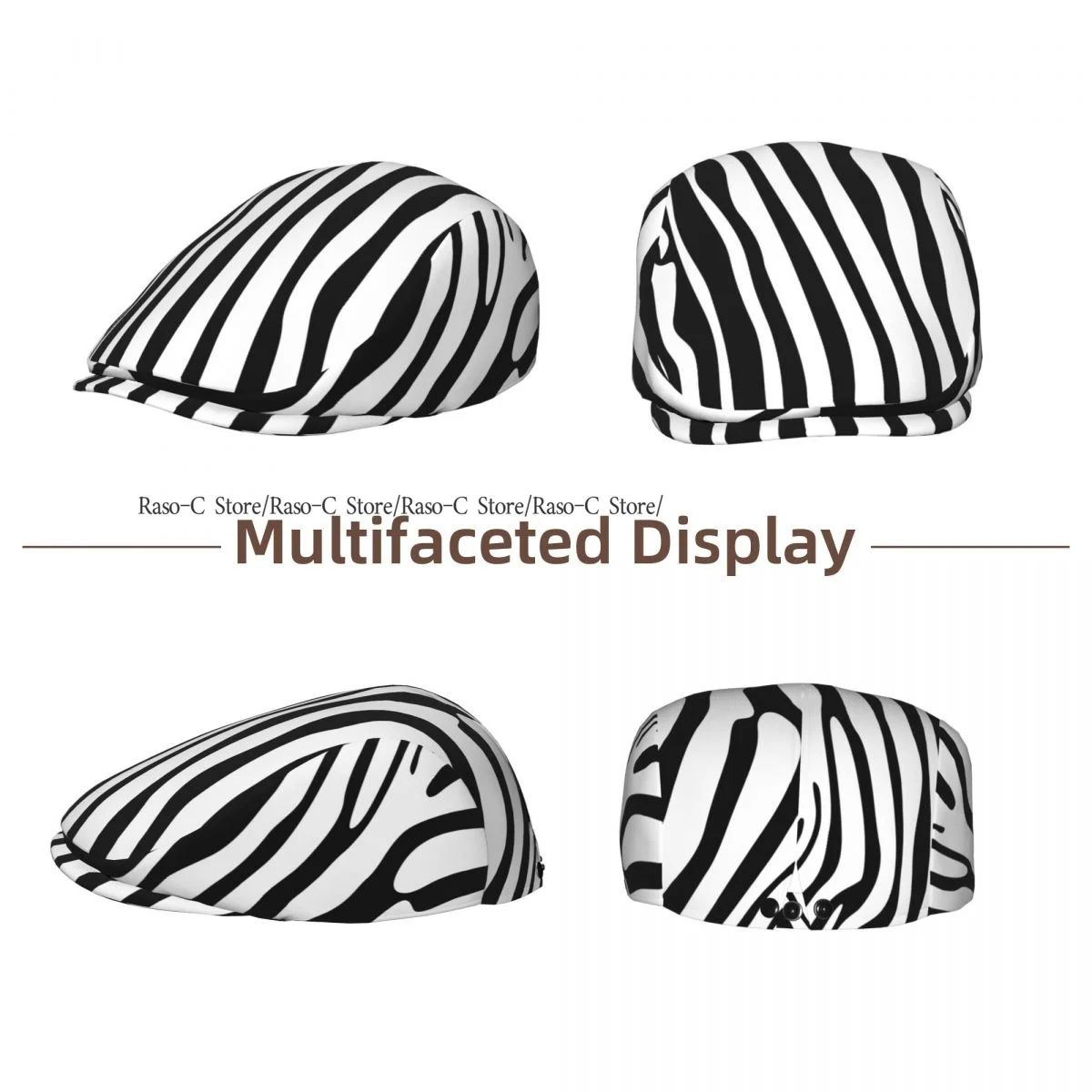 British Gatsby Newsboy Cap For Adults Zebra Pattern Flat Peaked Cap Autumn Winter Beret Hat