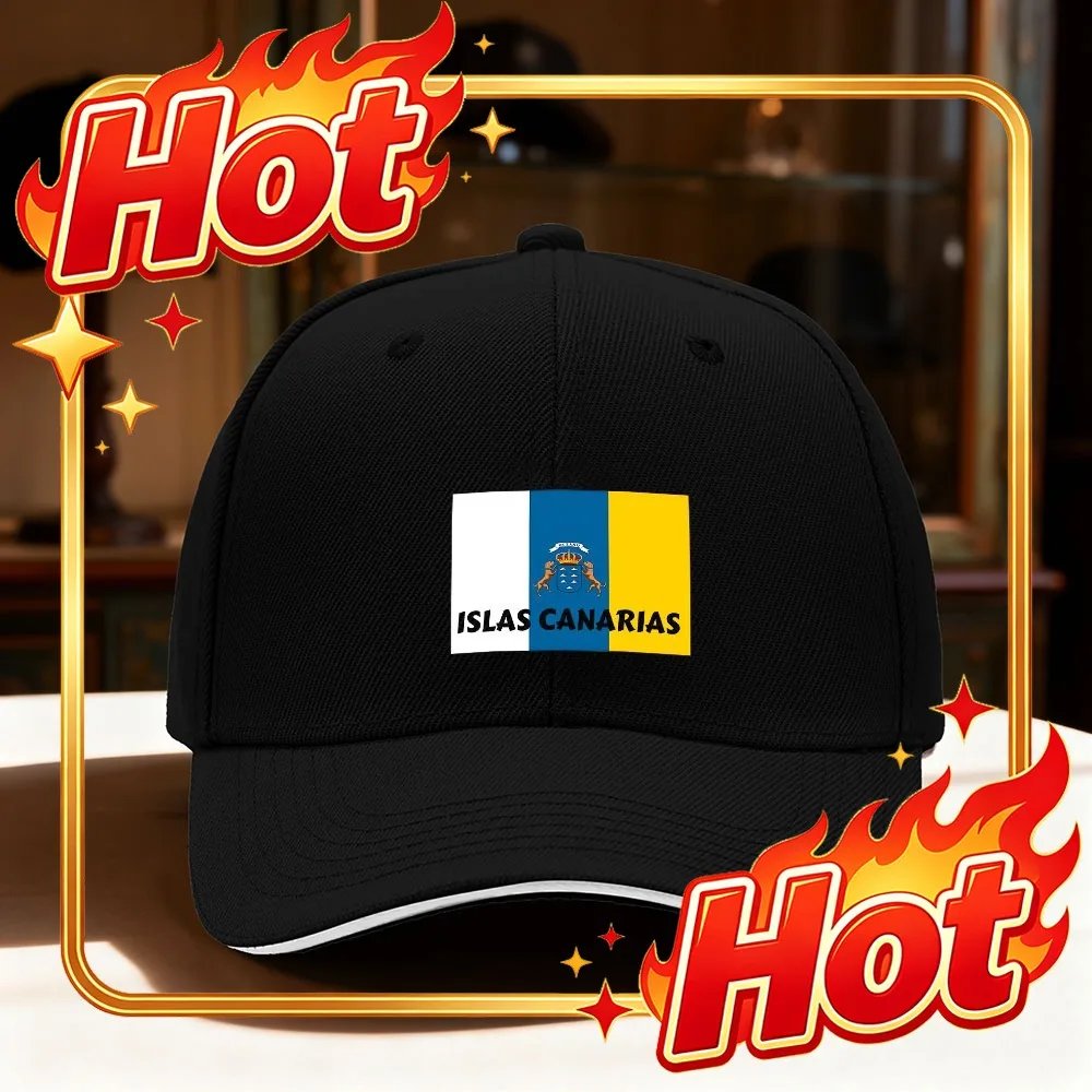 Gorra Personalizada 2026, Nuevo Producto, 1 Pieza, Logotipo de la Bandera de las Islas Canarias, Gorra de Béisbol Ajustable - Gorra Transpirable Tipo Dad Hat, Negra con Ribete Blanco