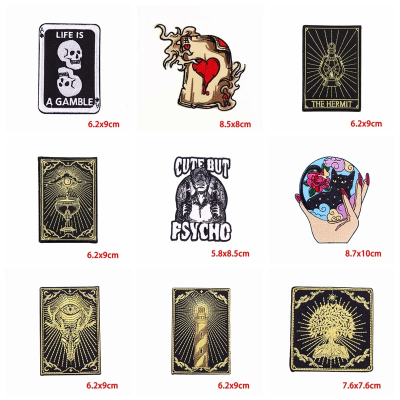 10PCS/lots Jackets Backpack Sew Embroidered Patches DIY Tarot Embroidery Patch Iron On Patches For Clothing Punk/Skull Patch