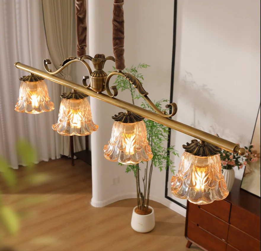 Luminária Pendente de Ferro Bronze Cor Cobre com Vidro Âmbar Estilo Retrô Contemporâneo para Sala de Estar, Restaurante e Quarto