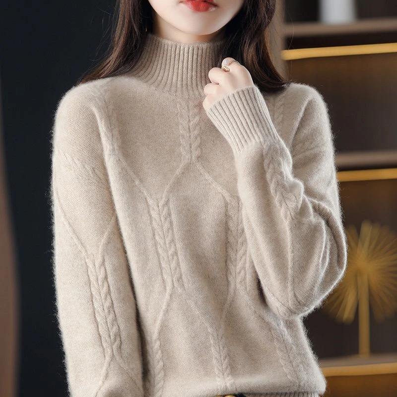 

Autumn Winter Thick Wool Women Turtleneck Sweater Knitted Shirt Warm Top Loose Pullover Knitwear Long Sleeve Bottoming Shirt