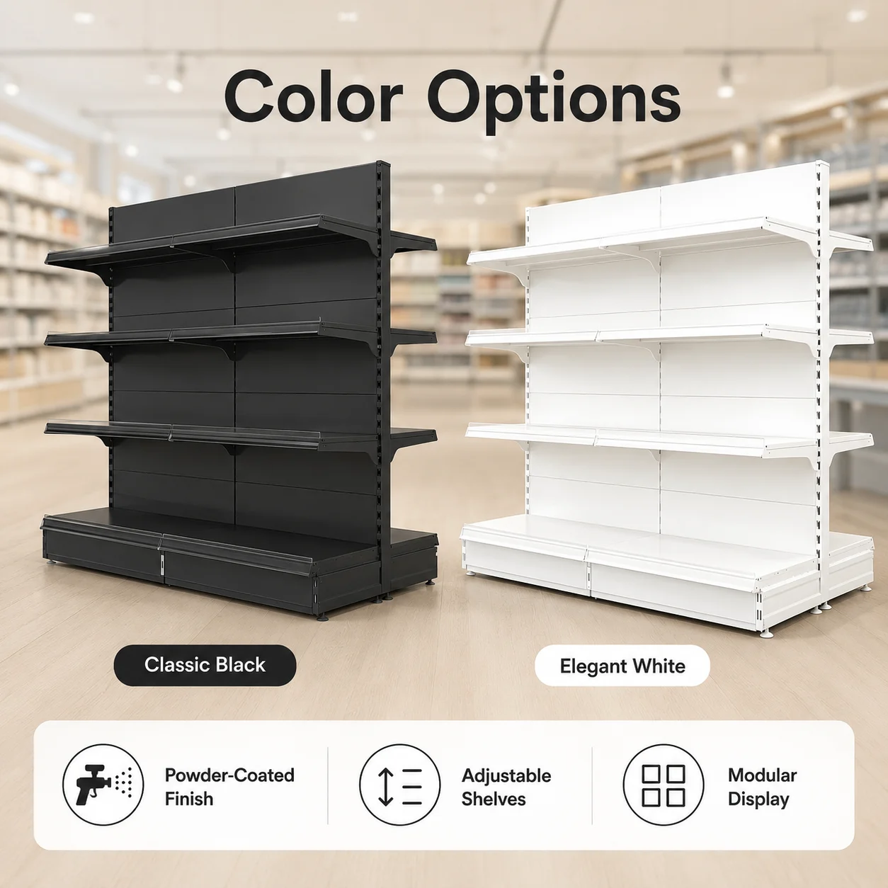 White Steel Heavy Duty Gondola Shelving Retail Display Rack Double Sided Supermarket Store Fixture Adjustable Shelves