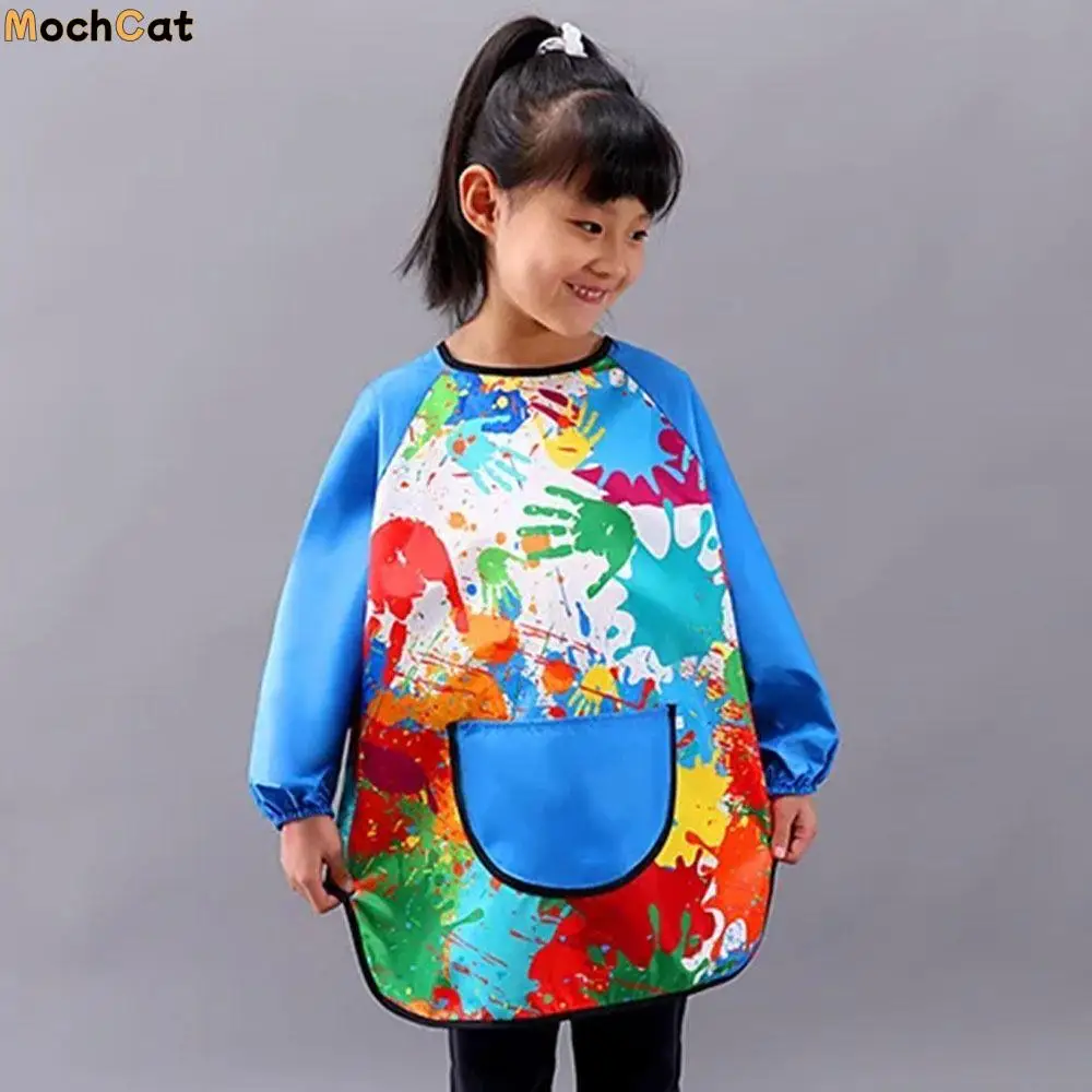 

Simple Nylon Children's Painting Apron Long Sleeved Art Painting Reverse Dressing Cloth Cover Baby Eating Bib Toddler