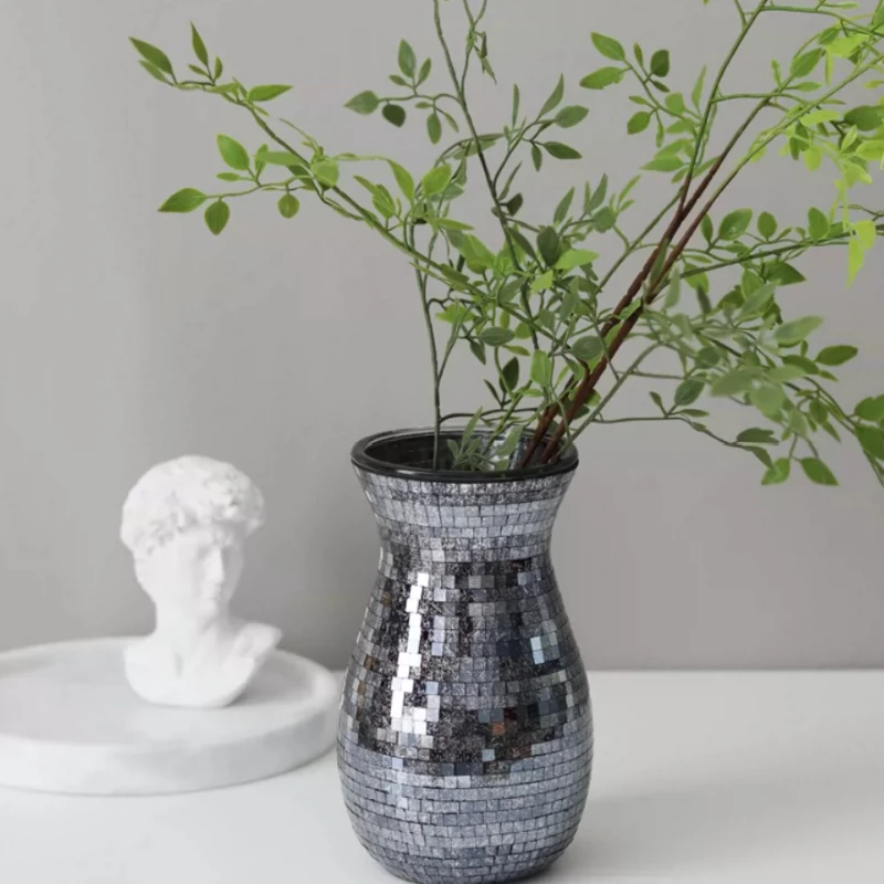 Retro Light Luxury Mosaic Glass Vase Fashionable Modern Restaurant Decoration Flower Arrangement Vases Jarrones Ваза Home Decor