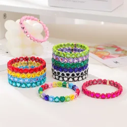 2026 Rainbow Love Bangle For Women Glass Peach Elastic Bangle Bracelet Enamel Colour Beads Elastic Hand Hoop Jewelry Accessory