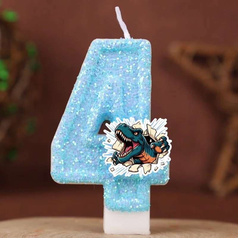 Jurassic Dinosaur T-Rex Digital Candle Number 0-9 Kid Birthday Cake Decoration Supplies Cartoon Anime Party Accessories Supplies