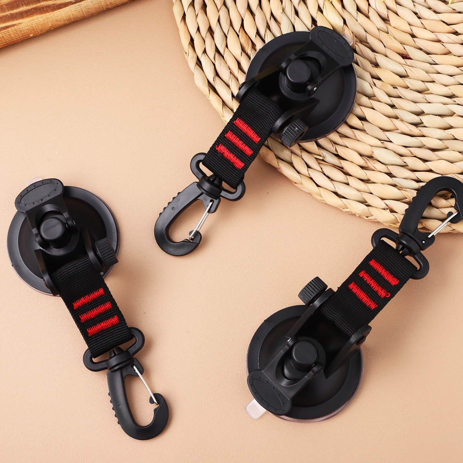 

4pcs Red Rotating Suction Cup Hooks Heavy Duty Strong Grip for Travel Car Awning Kitchen Use Multipurpose Hanging Accessories