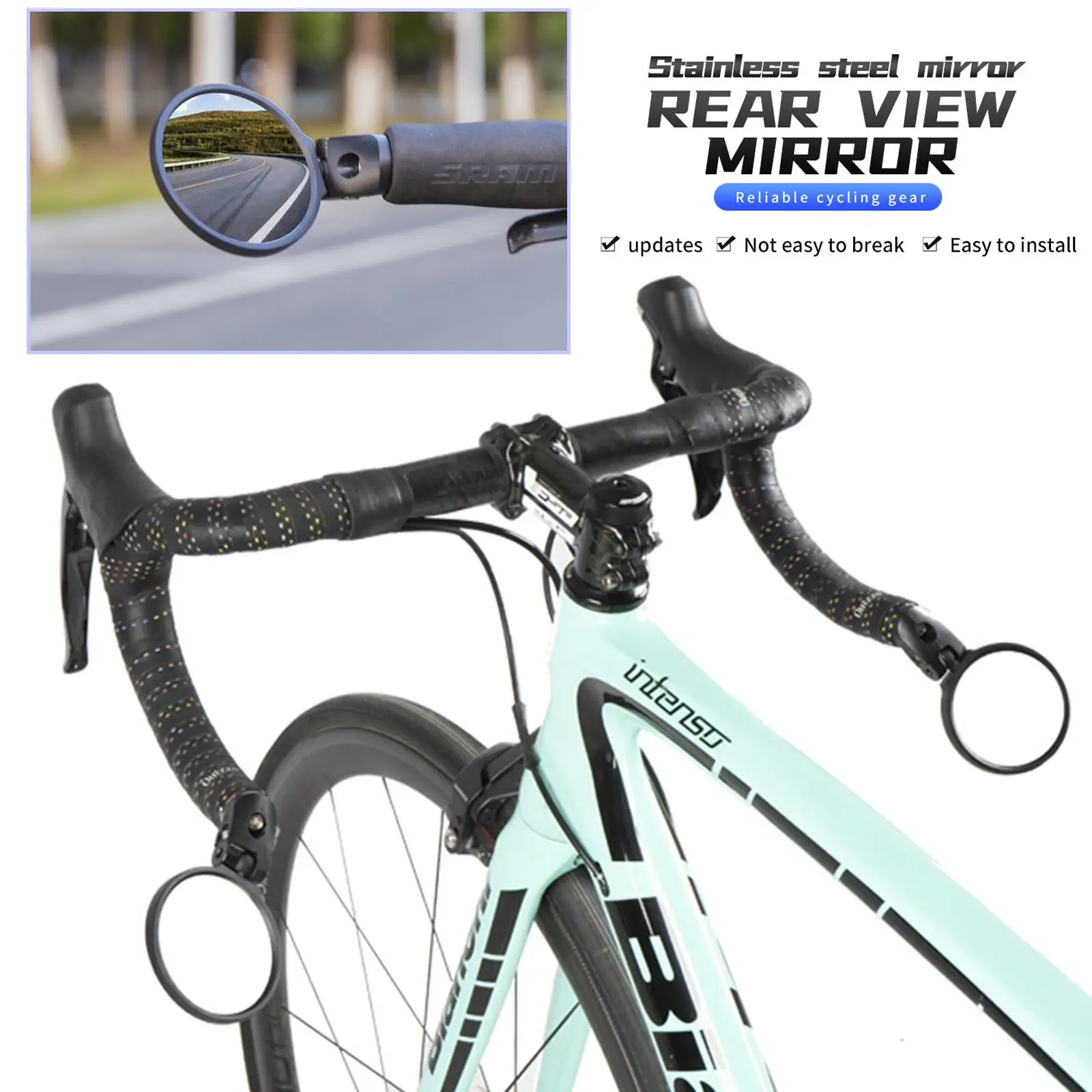 Bike Rearview Mirror Bicycle Handlebar Convex HD Rear 360° Wide Viewing Angle Accessories View with Adjustable MTB Wrench M G5H2