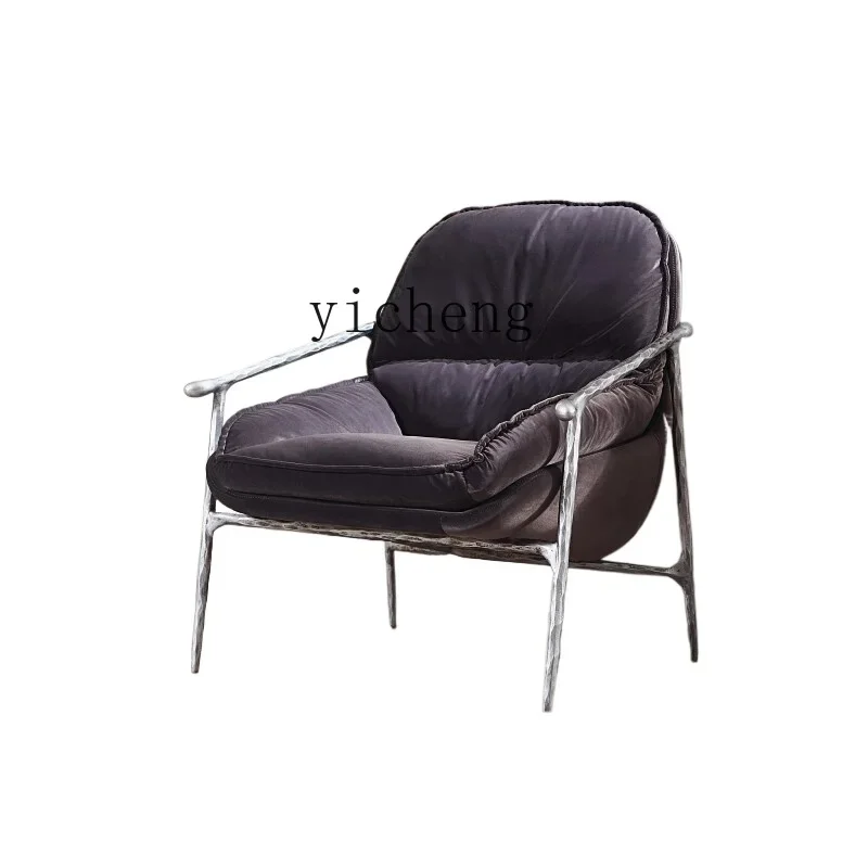 ZK antique hand-forged wrought iron single sofa recliner living room retro velvet leisure chair home decoration accessories