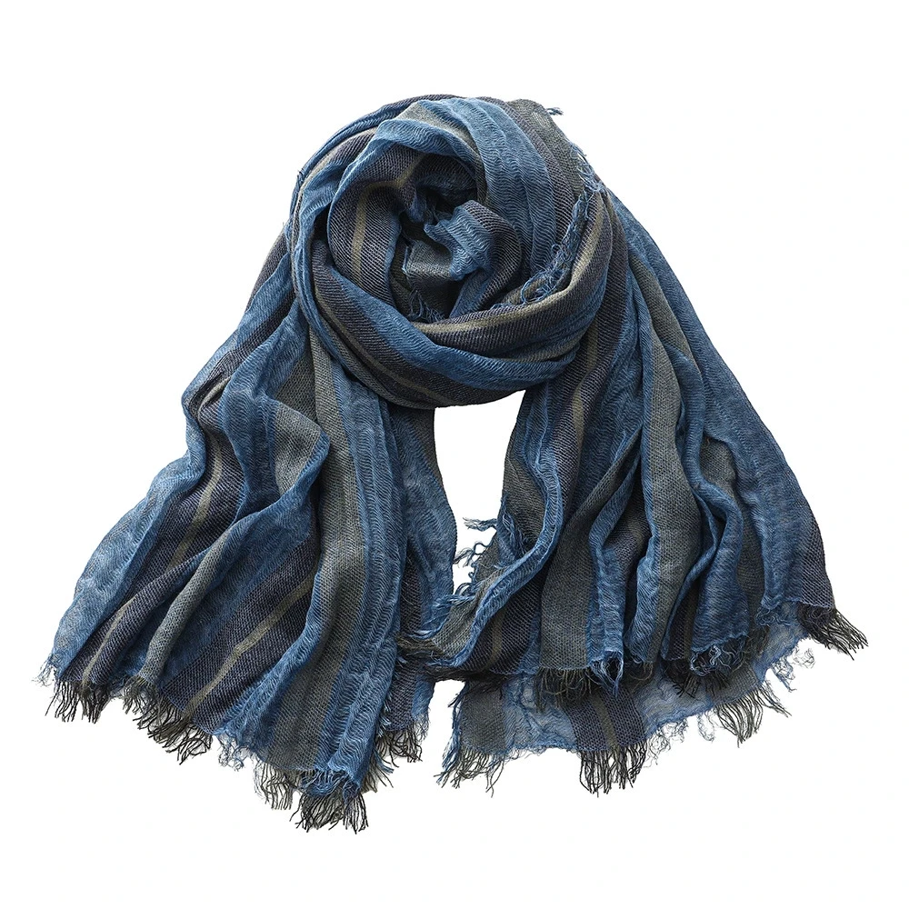 

Vintage Cotton-Linen Feeling Scarf with Fringe Unisex Color-Block Striped Long Scarves and Shawls for Autumn & Winter 180*90cm