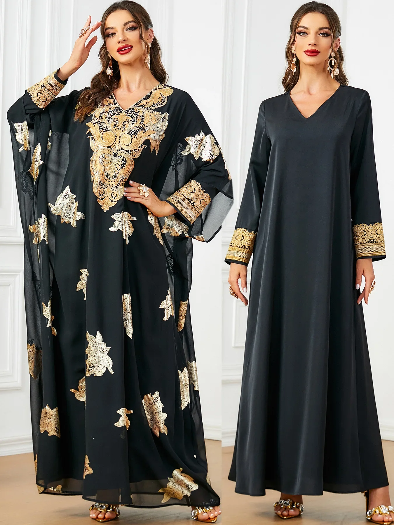 Muslim Women Party 2 Piece Sets Long Dress Dubai Robe Saudi Abaya Vestidos Morocco Jalabiya Eid Ramadan Modest Dresses Abayas