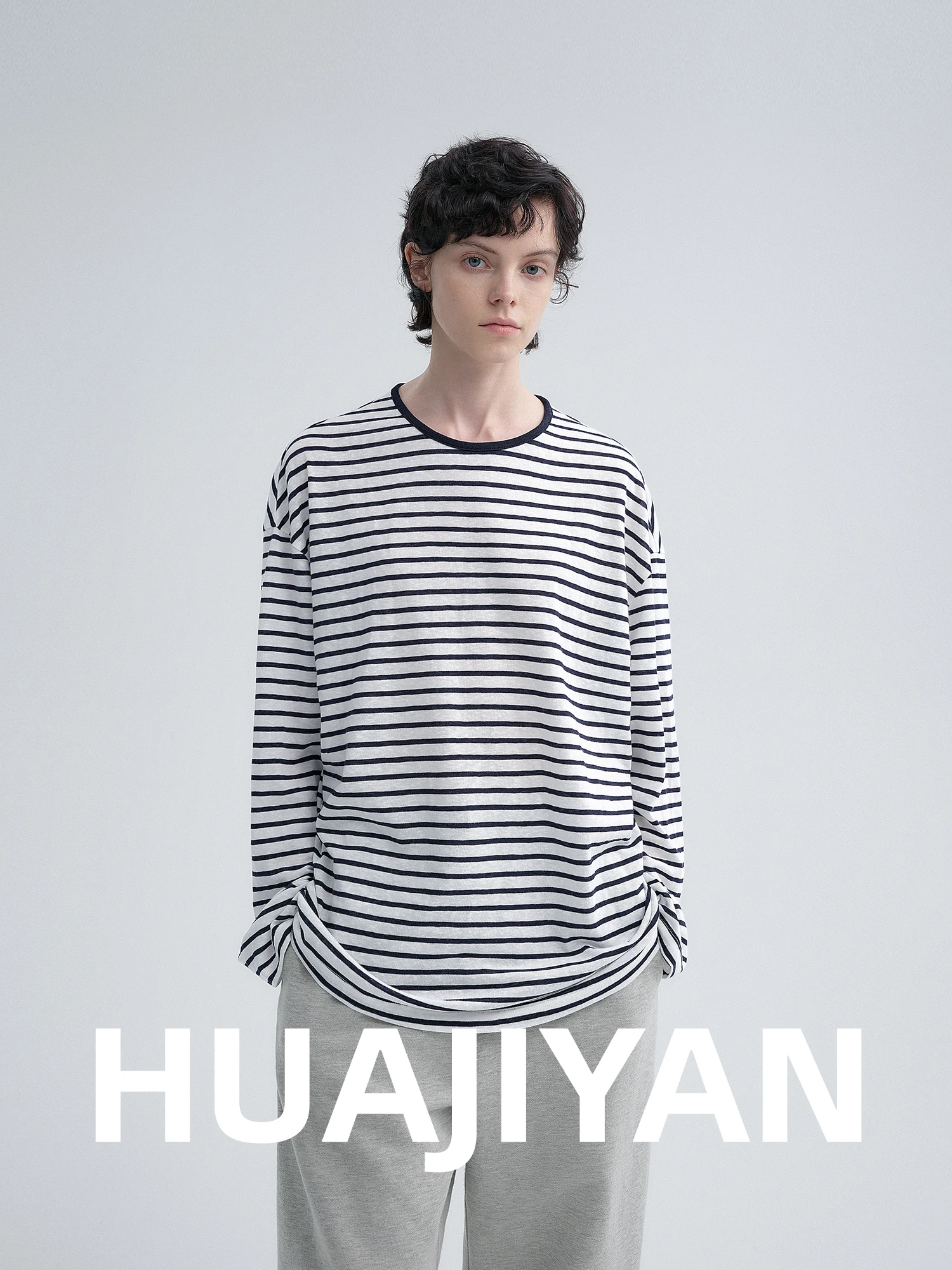 

Классическая полосатая футболка с длинным рукавом и круглым вырезом, универсальная, из смесового хлопка, женская, весенняя коллекция