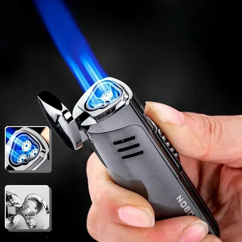 Creative High end Portable Metal Three Torch Jet Windproof Lighter with Perspective Gas Window Small Tool for Men's Gift