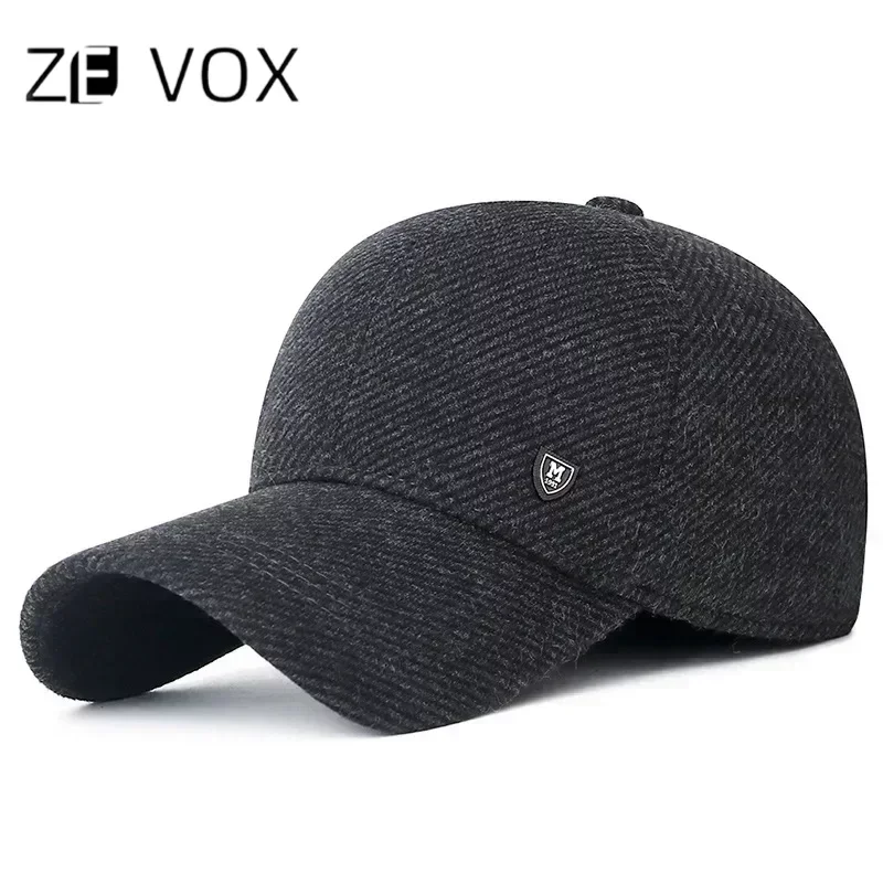 Fitted Closure Dad Hat Earflap Baseball Cap for Men Male Thick Velvet Winter Warm Solid Color Windproof Outdoor Trucker Hat