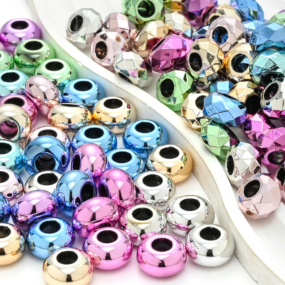 50 Stück CCB Metallische Farbige Acrylperlen Gemischte Farben Großlochige Runde Lose Abstandsperlen für DIY Schmuckherstellung Armband Halskette – Detail 4