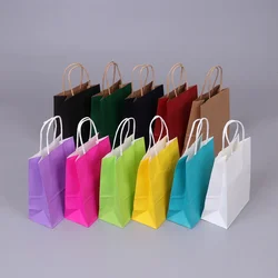 5pcs Kraft paper Gift bag with handle wedding birthday party gift package bags Christmas new year Wholesale