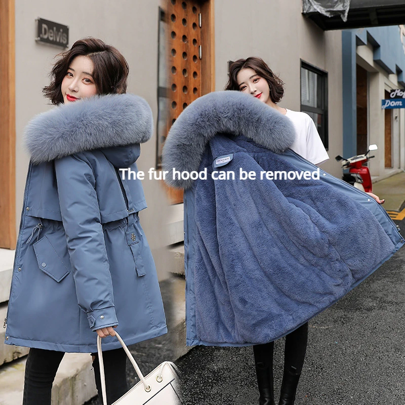 

M-3XL Winter Women Parka 2023 Fashion Long Coat Wool Liner Hooded Parkas Slim Fur Collar Jacket Warm Snow Wear Padded Clothes