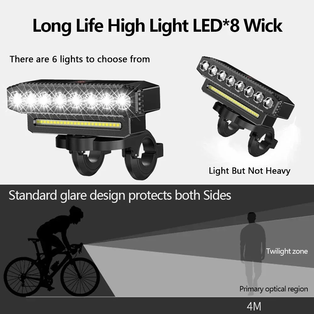 8 /5LED Bike Front Light Cycling Equipment USB Charging MTB Cycling Lamp Multi-Function Horn Lamp Bicycle Front Light Bicycle