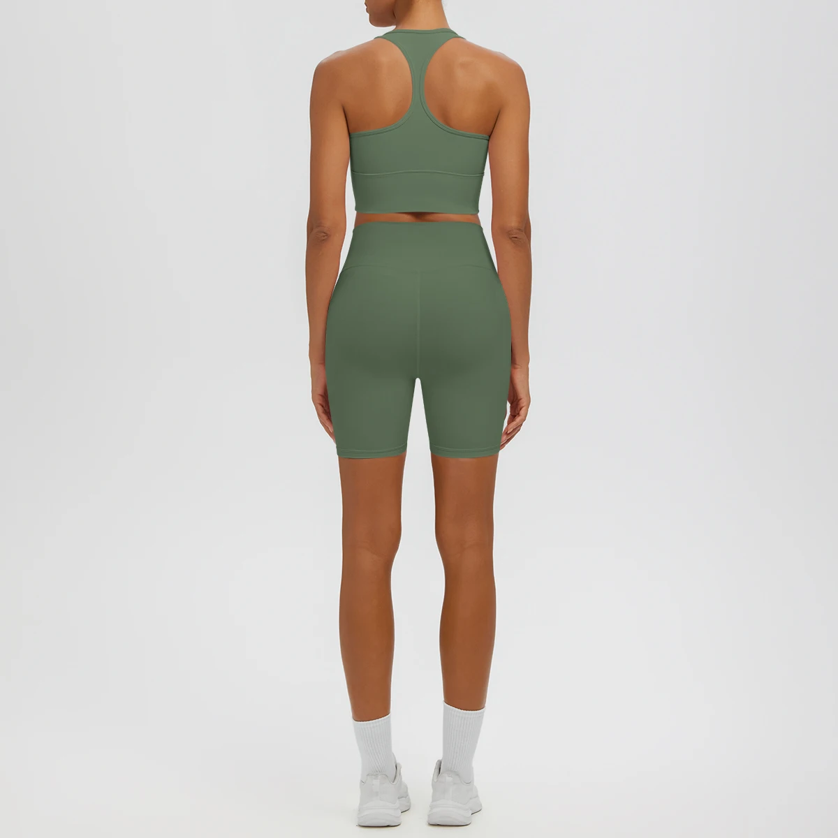 2PCS Woman Gym Set Solid Color Slim Casual I-shaped Vest Gather Shockproof Workout Top Breathable Quick-Dry Yoga Shorts Set