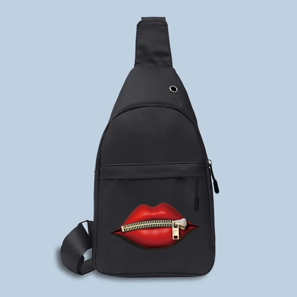 Brusttaschen Herren Umhängetaschen Brusttasche mit USB-Lade Kopfhörer Kabelloch Rucksack Damen Messenger Pouch Mundmuster