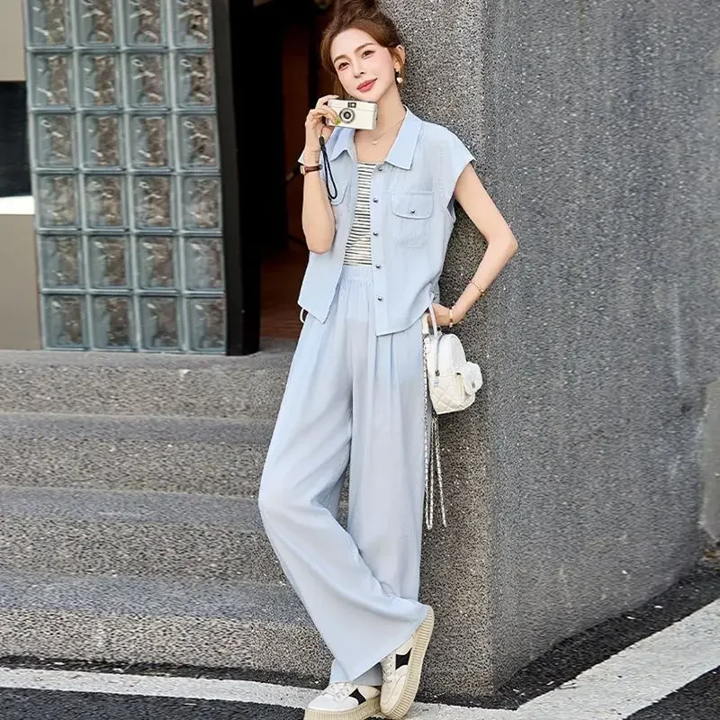 

Блузка и женские брюки, комплект из двух предметов, корейский стиль, новинка в одинаковых групп, распродажа роскошной одежды, мешковатая рубашка, женские брюки