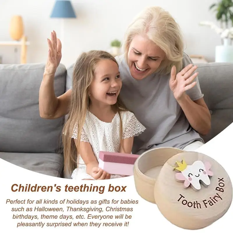 Tooth Keepsake Box Wooden Baby Memory Box For Tooth Cute Carved Fairy Gifts Tooth Saver Teeth Container For Boy Or Girl