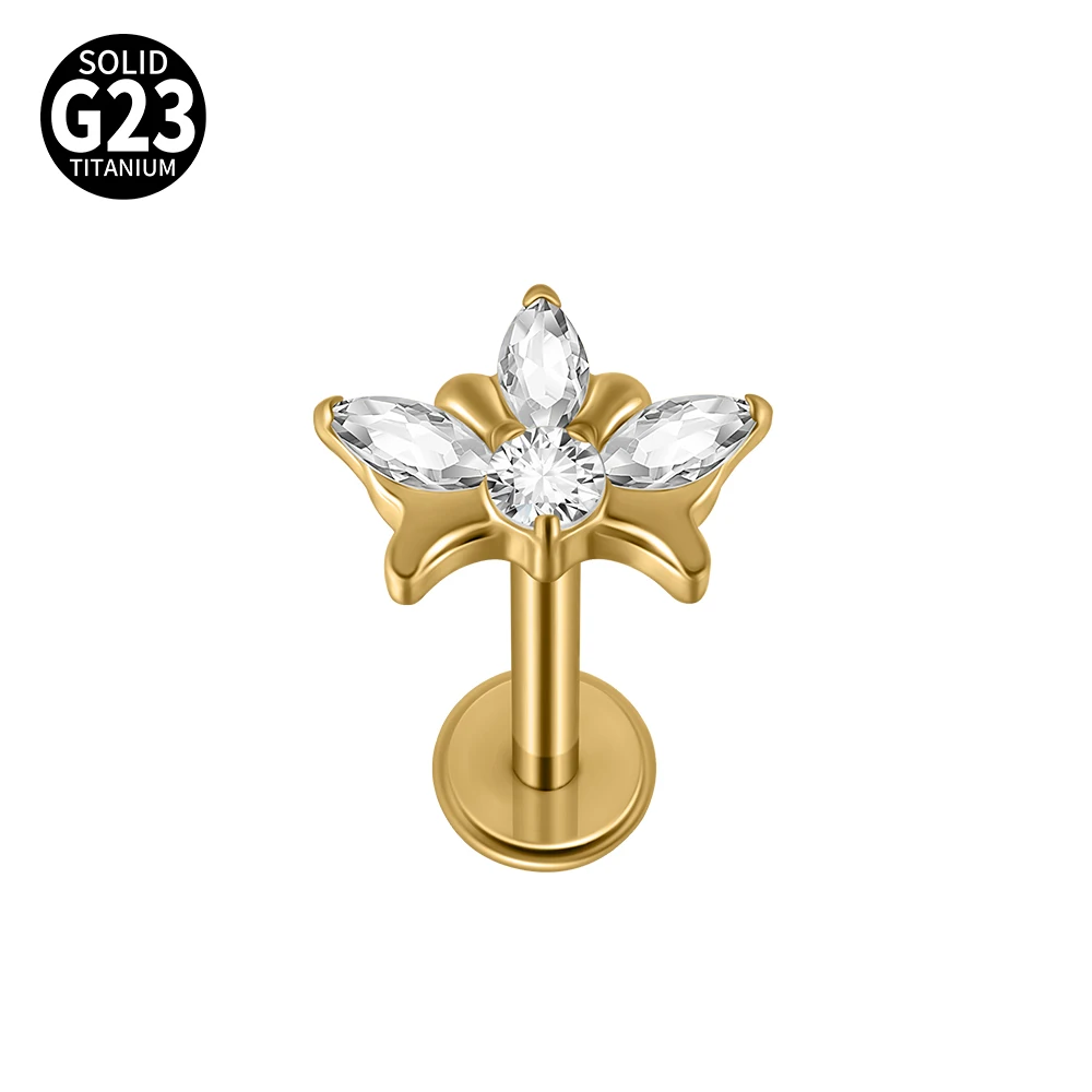 16G Cz Crown Pure Titanium Lip Studs