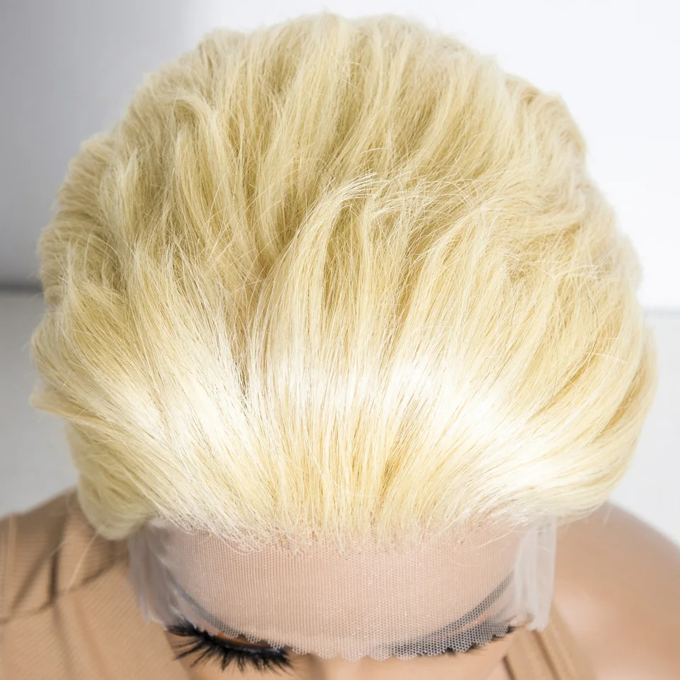 Lekker 613 شقراء قصيرة عابث قطع مستقيم بوب الدانتيل الجبهة 100% خصلات الشعر المستعار الإنسان للنساء البرازيلي شعر ريمي أملس الظهر الباروكات