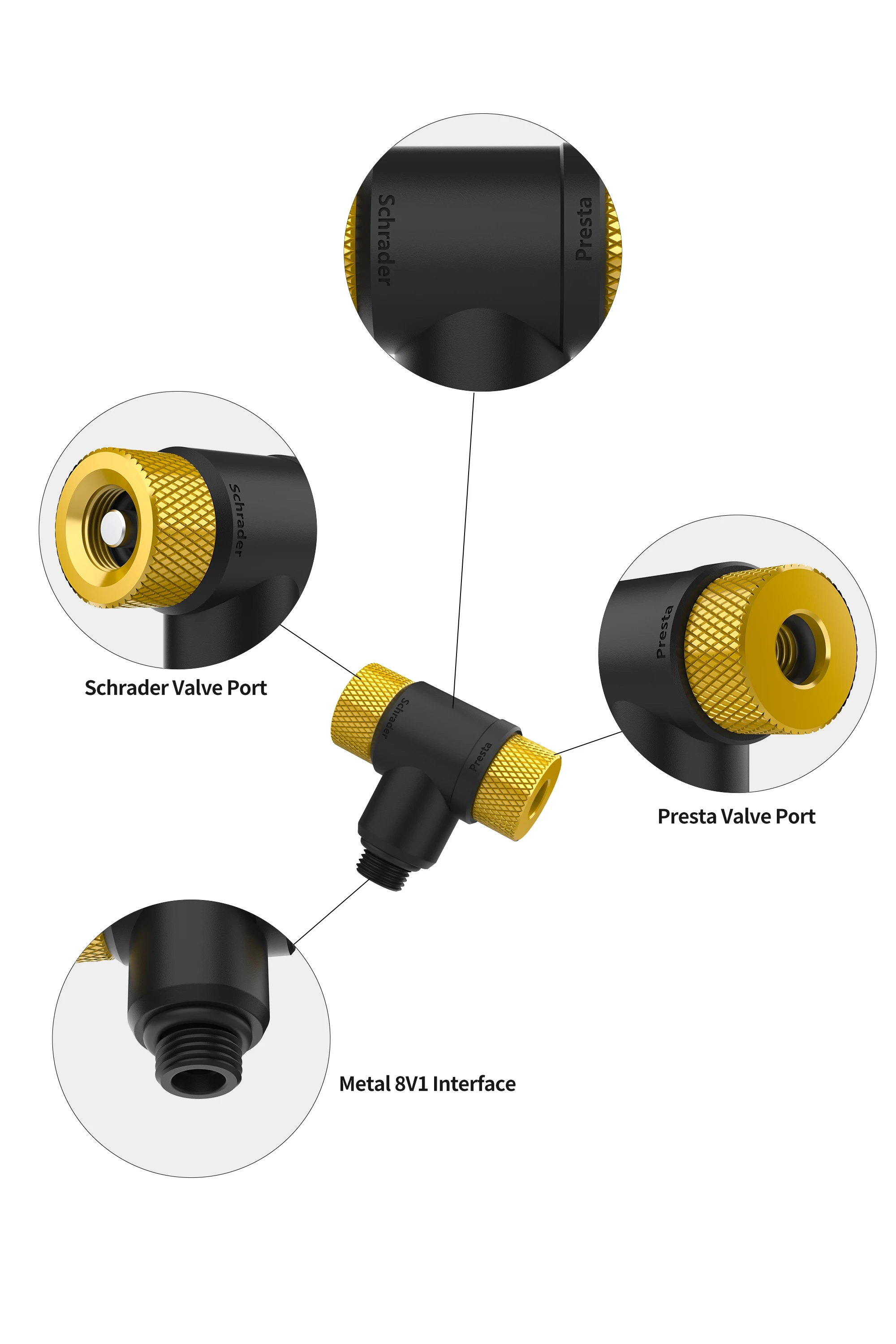 Doppelkopf-Fahrradpumpenadapter F/V A/V Schrader Presta Ventil-Konverter für Fahrradausrüstung – Detail 5
