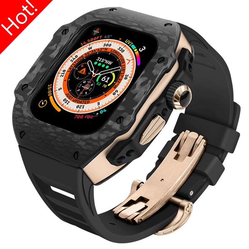 

Luxury Carbon Fiber Modification Kit for Apple Watch Ultra 2 49mm Case Refit Mod Kit Rubber Band IWatch 9 8 7 6 5 4 SE 45mm 44mm