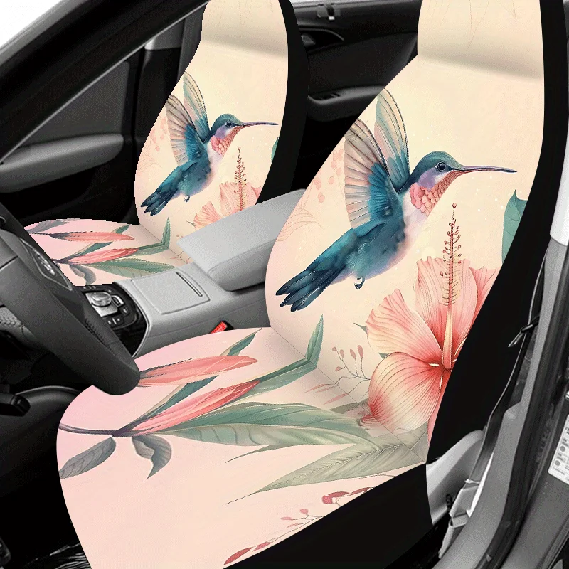 1 Set Floral Hummingbird Car Seat Cover Universal All-Year, 2pcs/5pcs High - Back Nature Inspired Car Seat Covers Full Set, Univ