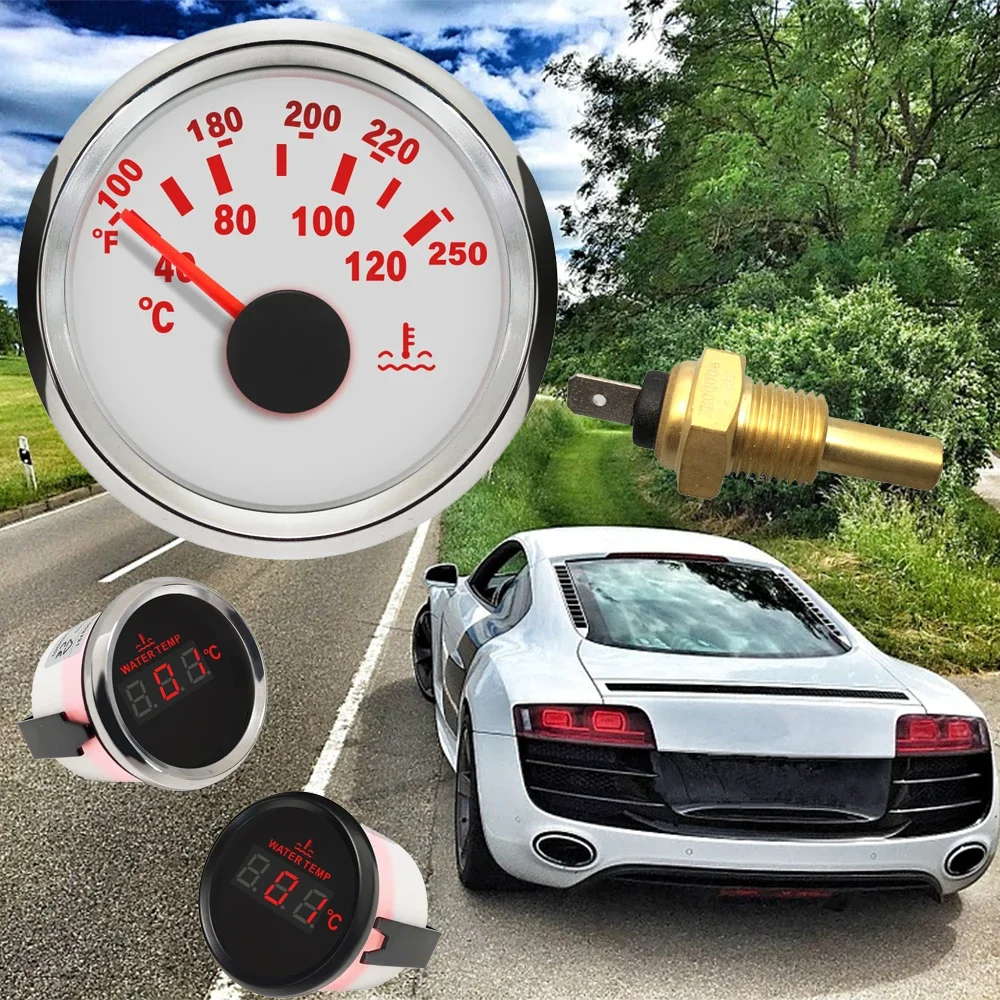 

RHAXEL водонепроницаемый 52 мм измеритель температуры воды 40-120 градусов по Цельсию с красной подсветкой для лодки, автомобиля, яхты, универсальный 12 В 24 В