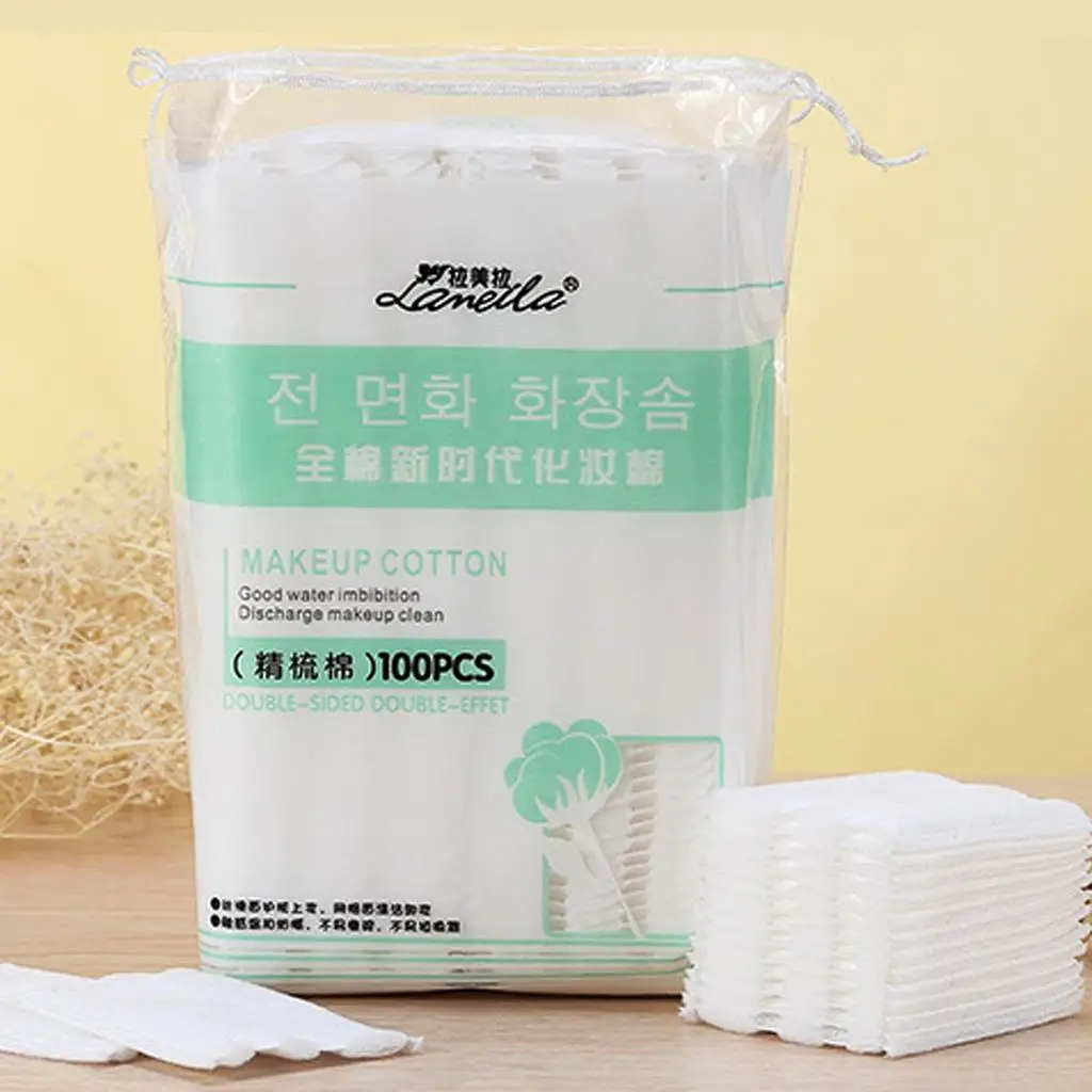 100 stks/pak Kant Zachte Katoenen Bladerdeeg Make-up Pads Gezicht Gezichtsreiniging Pad