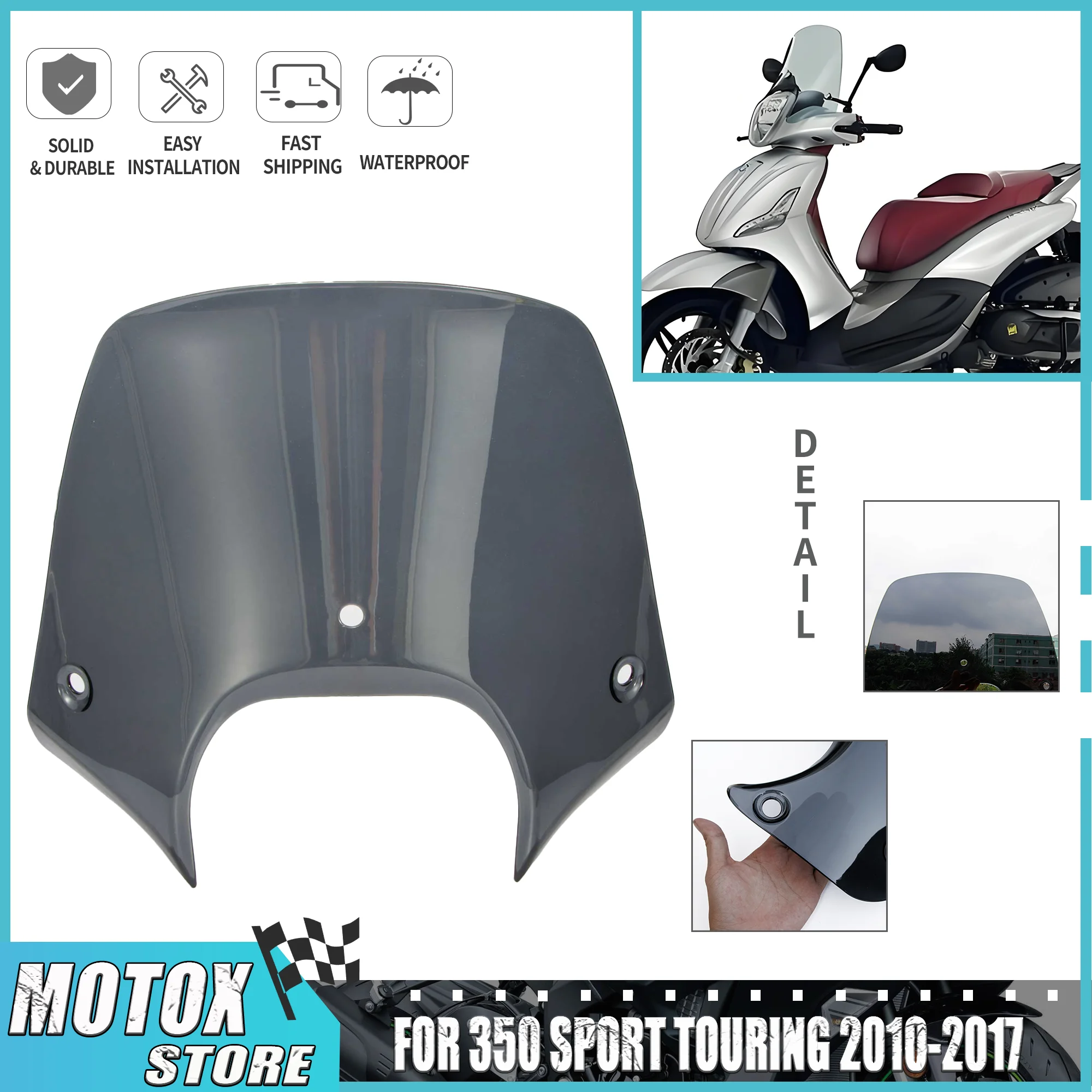 Accessori per parabrezza moto grigio adatti per parabrezza Beverly 350 Sport Touring 2010 - 2021 2011 2012 2013 2014 2015 2016