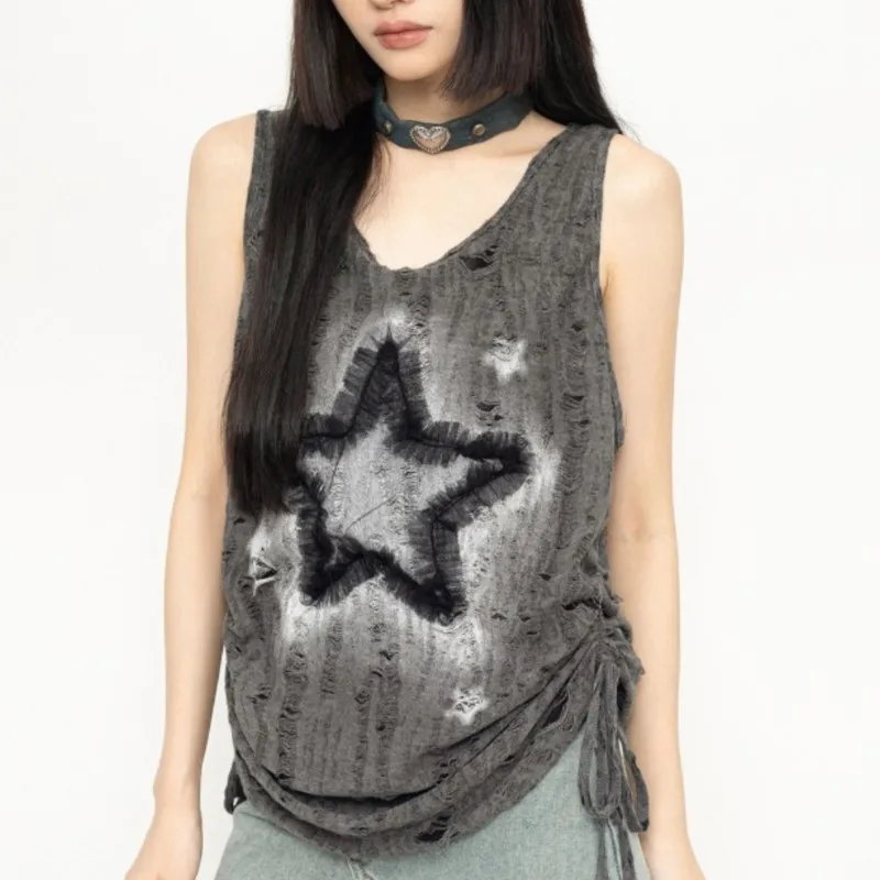 Waste Soil Style XINGX Distressed Drawstring Vest Top for Women