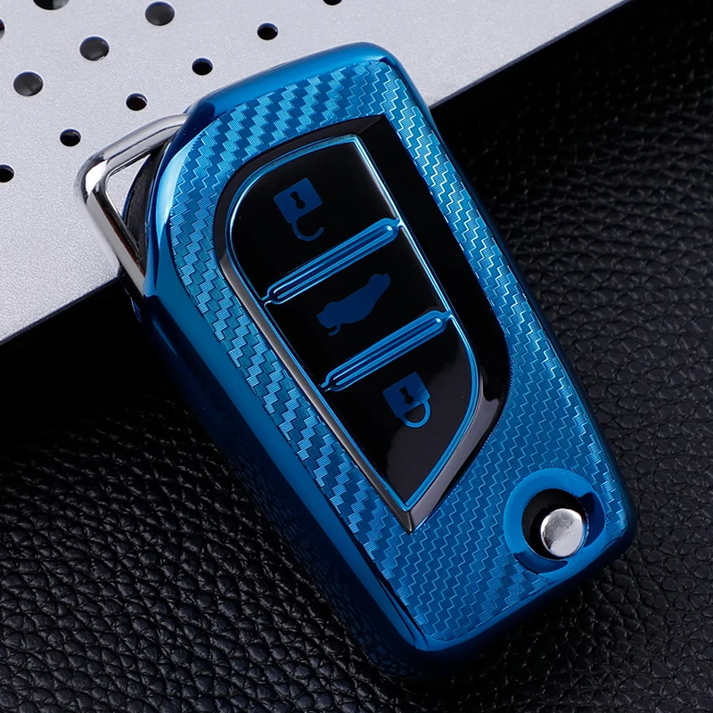 3 Buttons Carbon Fiber TPU Car Key Cover Case for Toyota Auris Corolla Avensis Verso Yaris Aygo Scion TC IM 2015 2016 Camry RAV4