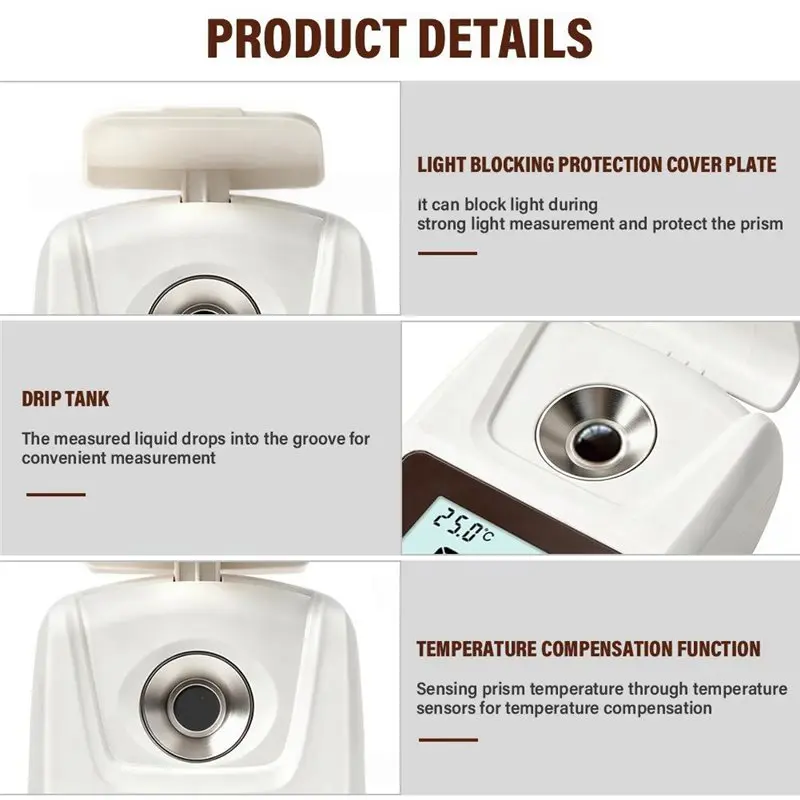 SOFT-For Home Cafe Use Handheld Coffee Tester Digital Coffee Concentration Refractometer 0-22% Range Temperature Compensation