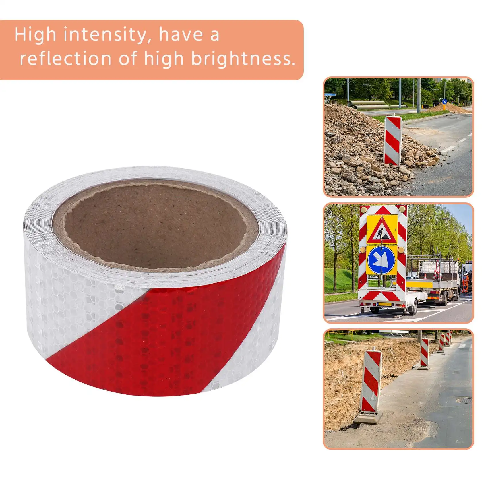 10m x 5cm Safety Warning Tape Reflective Tape Self adhesive Tape Reflective Strip Traffic Reflective Stickers Color: red +