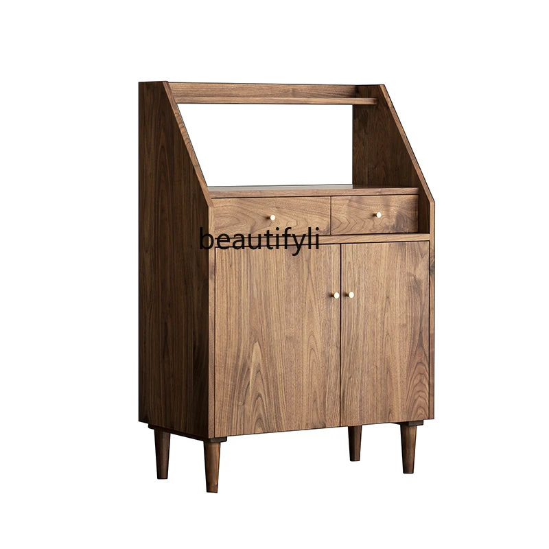 

Nordic solid wood dining side cabinet Japanese black walnut side cabinet restaurant log storage wine cabinet