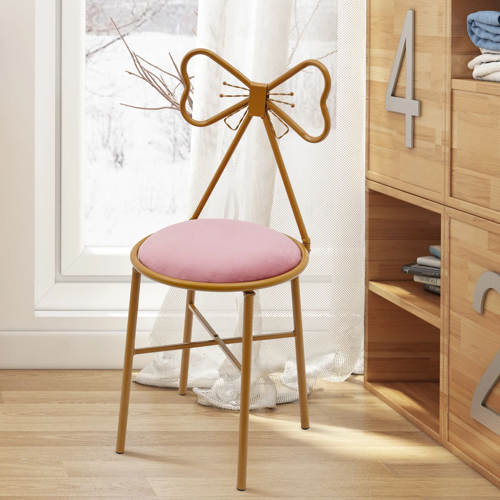 Butterfly Bow Tie Vanity Chair Modern Vanity Stool Velvet Cushion Makeup Chair Metal Frame Butterfly Backrest Chair Dining Chair