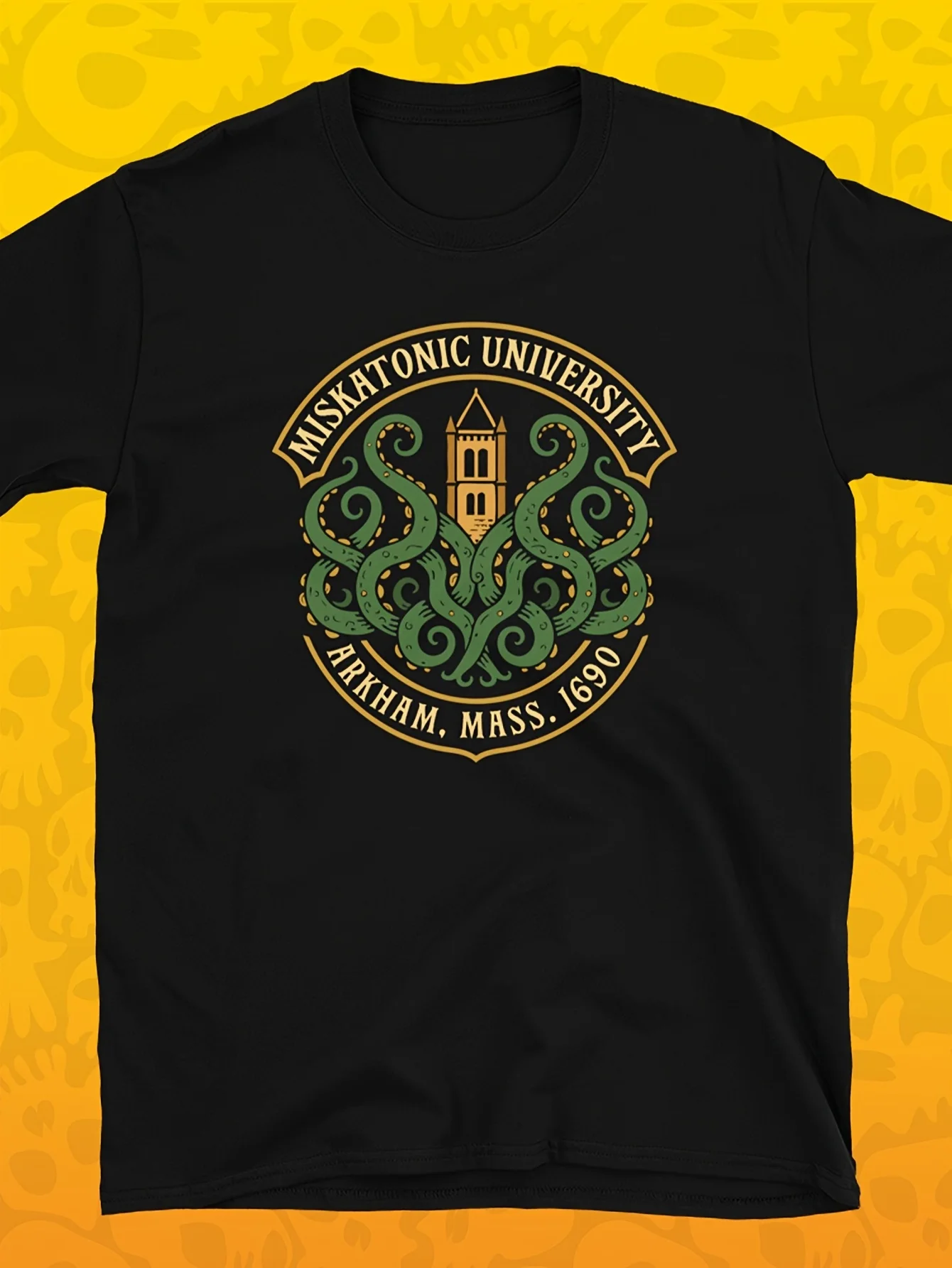 Camiseta con emblema de la Universidad Miskatonic, camisetas de manga corta con gráfico de Lovecraft, mitos de Cthulhu, terror cósmico, terror eldritch, para hombre
