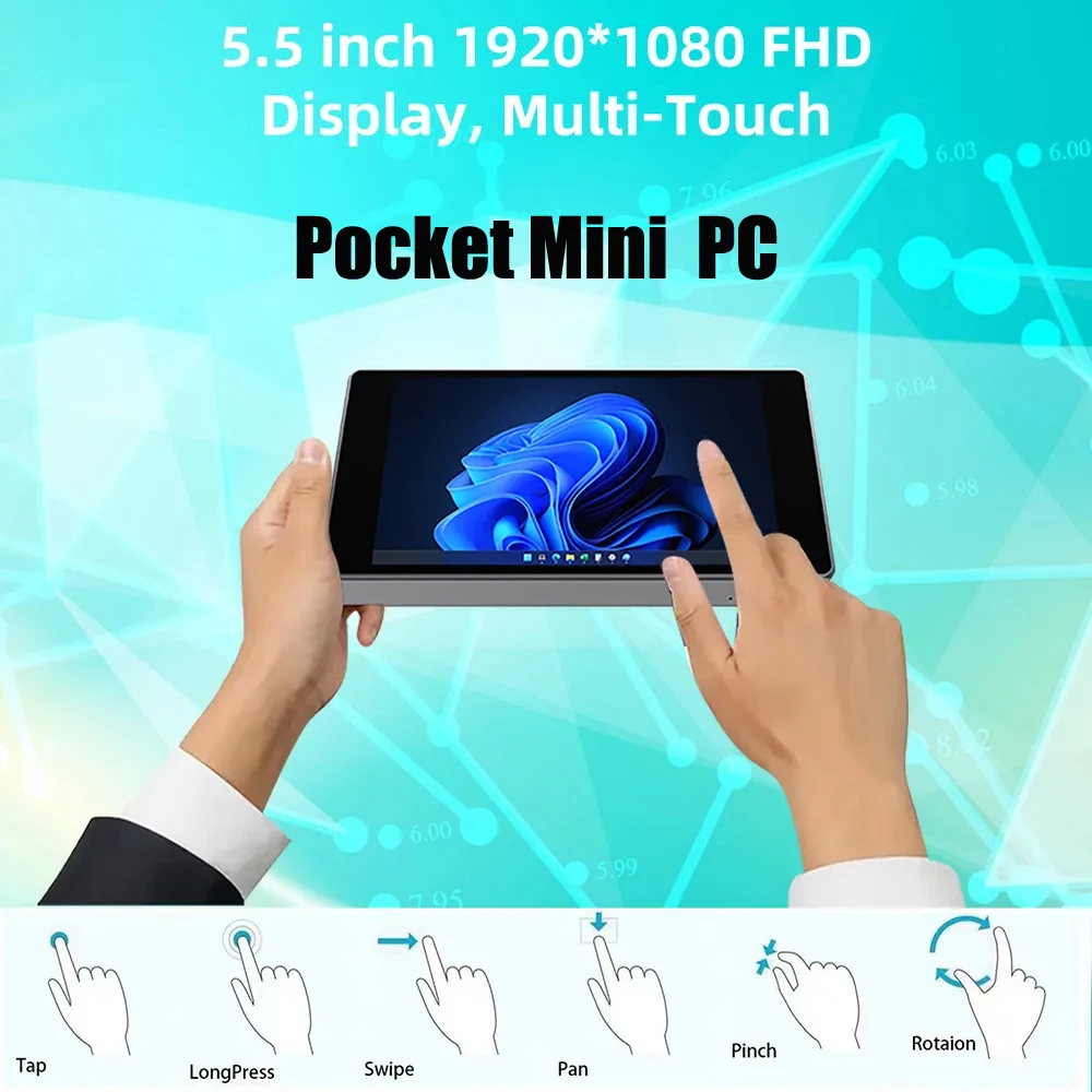 JX2 pantalla táctil Tablet PC 5,5 pulgadas 1920*1080 FHD N5105 Win 11 8GB DDR4 ordenador de bolsillo pantalla Dual WiFi6 BT5.2 Mini PC TV BOX