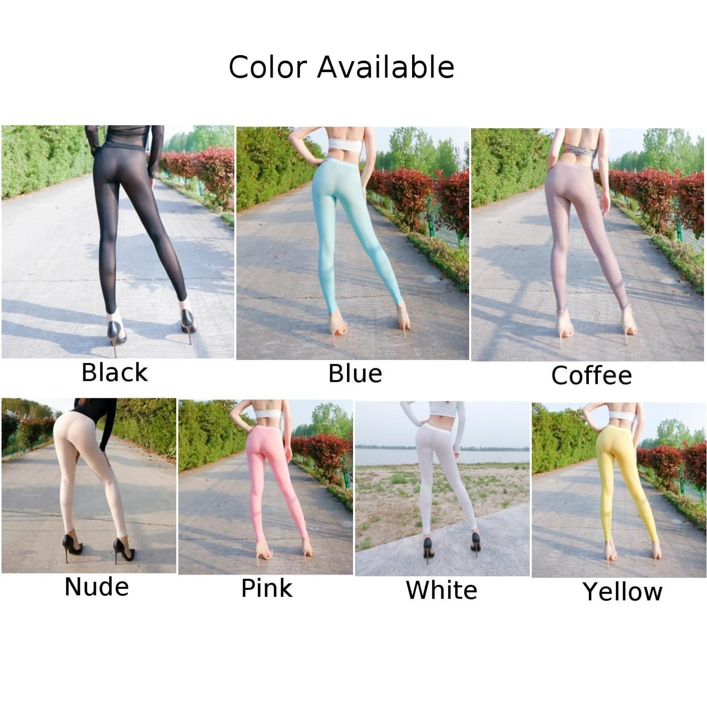 Leggings en nylon ultra-mince pour femmes, tissu soyeux, transparent, élastique, S L, noir/blanc/jaune/bleu/café/rose