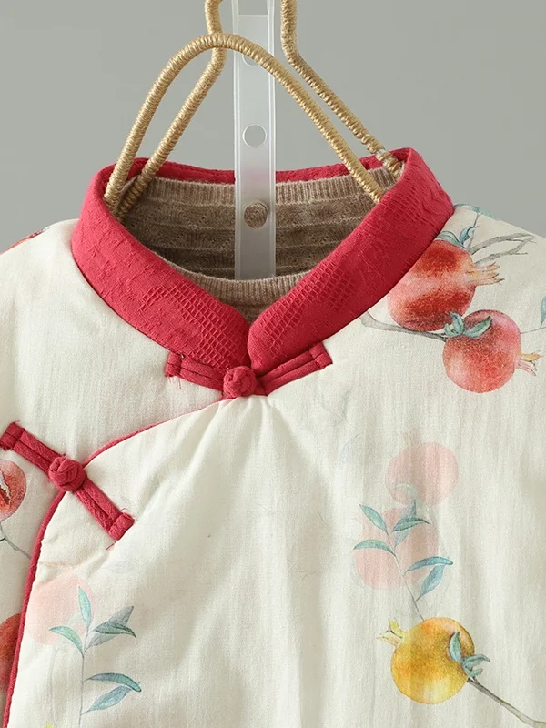 

Autumn Winter Floral Print Cotton Jaet Women's Clothing Artistic National Sle Loose Fit Thiened Long Sve Single Button