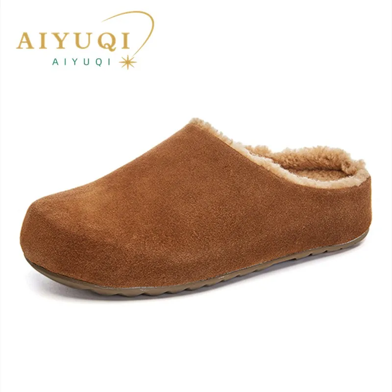 

AIYUQI Slippers Female Genuine Leather 2024 New Slip-on Winter Slippers Ladies Casual Fleece Trend Slippers Shoes Women