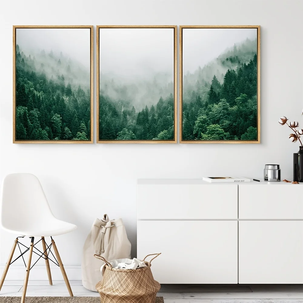 frameless Canvas Painting 3PCS Natural Mountain Green Forest Canvas Wall Art Painting for Bedroom Office Living Room Posters an