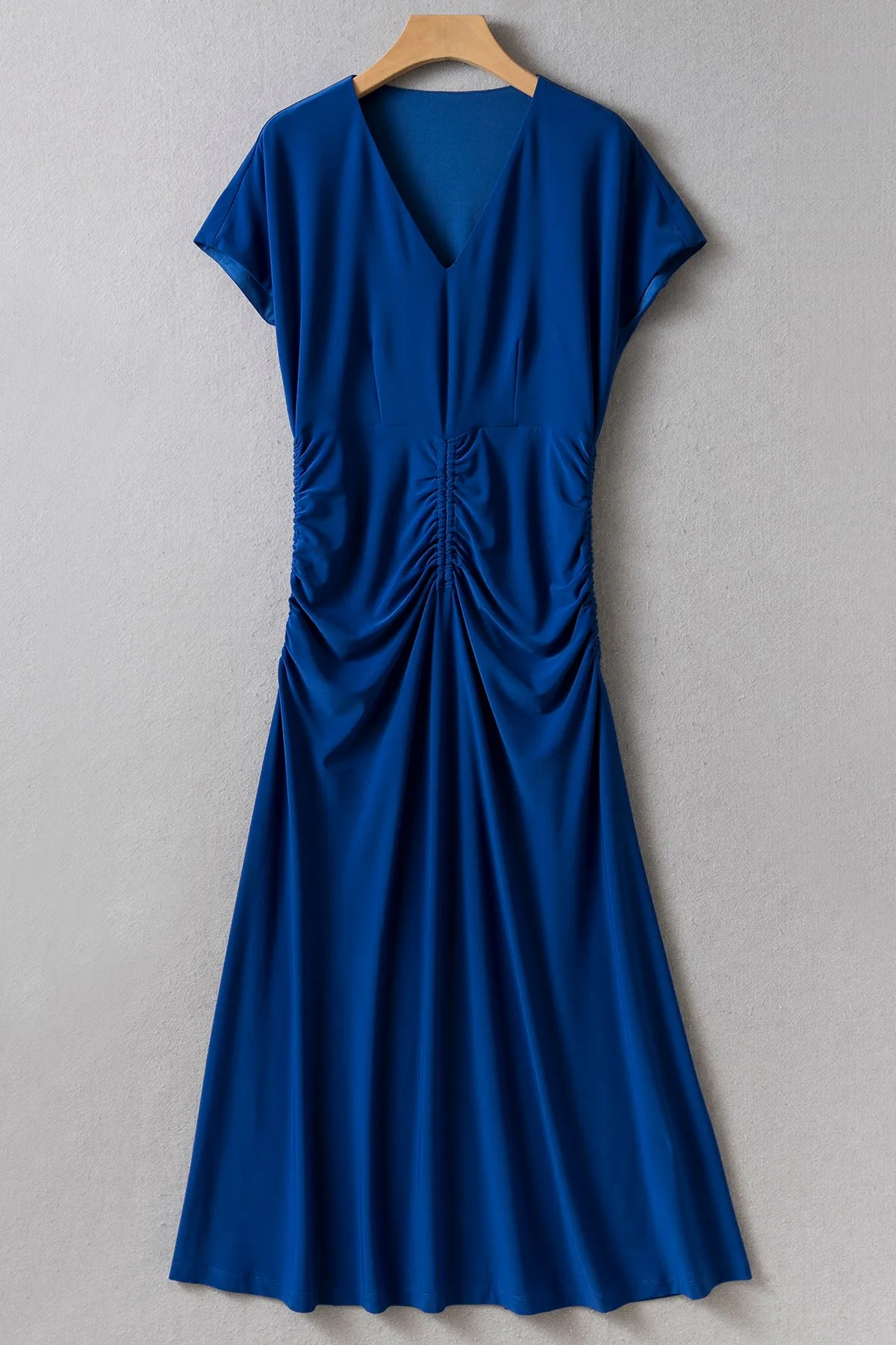 Robe mi-longue élégante à encolure en V pour la présidence, bleu royal, torsadé, UK 8-UK 18